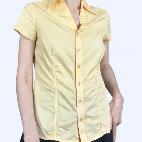 Cleo Womens Butter Pastel Yellow Button-Up Short Sleeve Shirt Small Office Siren - Picture 2 of 7